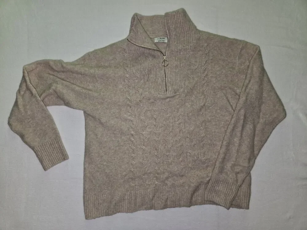 J.Crew quarter-zip Extra Soft beige, cable-knit Sweater Best Fits Size Sm/m